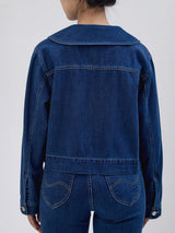 เสื้อเชิ้ตยีนส์แขนยาวผู้หญิง คอลเลคชั่น DENIM OBSESSION CROPPED FIT สียีนส์กลาง