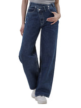 กางเกงยีนส์ผู้หญิง คอลเลคชั่น DENIM OBSESSION WIDE LEG FIT เอวสูง ทรงขากว้าง สียีนส์กลาง
