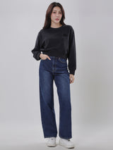 เสื้อสเวตเชิ้ตผู้หญิง คอลเลคชั่น DENIM OBSESSION CROPPED FIT สีดำ