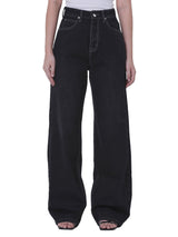 กางเกงยีนส์ผู้หญิง BOYFRIEND FIT เอวสูง ทรงกระบอก สีดำ