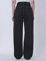 กางเกงยีนส์ผู้หญิง BOYFRIEND FIT เอวสูง ทรงกระบอก สีดำ