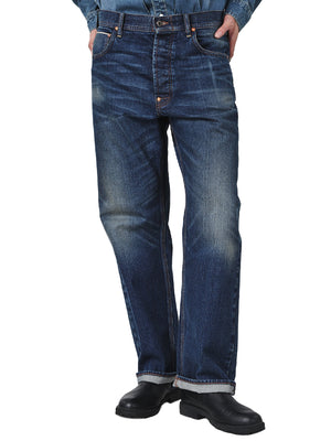 กางเกงยีนส์ (ริมน้ำเงิน) ผู้ชาย คอลเลคชั่น 101 RETRO STRAIGHT FIT เอวสูง ทรงกระบอก สียีนส์กลาง