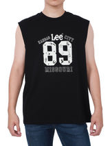 เสื้อยืดแขนกุดผู้ชาย ทรงตรง สีดำ