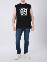 เสื้อยืดแขนกุดผู้ชาย ทรงตรง สีดำ
