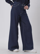 กางเกงยีนส์ผู้หญิง คอลเลคชั่น DENIM OBSESSION WIDE LEG FIT เอวสูง ทรงขากว้าง สียีนส์เข้ม