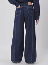 กางเกงยีนส์ผู้หญิง คอลเลคชั่น DENIM OBSESSION WIDE LEG FIT เอวสูง ทรงขากว้าง สียีนส์เข้ม
