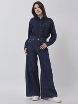 กางเกงยีนส์ผู้หญิง คอลเลคชั่น DENIM OBSESSION WIDE LEG FIT เอวสูง ทรงขากว้าง สียีนส์เข้ม