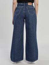 WIDE LEG FIT HIGH RISE RELAXED WOMEN'S JEANS MID INDIGO