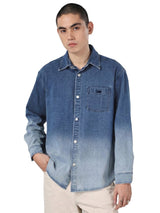 COMFORT FIT MEN'S LONG SLEEVE DENIM SHIRT MID INDIGO