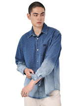 COMFORT FIT MEN'S LONG SLEEVE DENIM SHIRT MID INDIGO