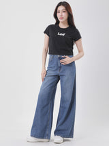 เสื้อยืดแขนสั้นผู้หญิง CROPPED FIT สีดำ