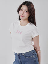 เสื้อยืดแขนสั้นผู้หญิง CROPPED FIT สีครีม
