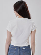 เสื้อยืดแขนสั้นผู้หญิง CROPPED FIT สีครีม
