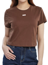 เสื้อยืดแขนสั้นผู้หญิง CROPPED FIT สีน้ำตาล