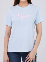 เสื้อยืดแขนสั้นผู้หญิง ทรงตรง สีฟ้า