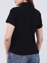 เสื้อโปโลแขนสั้นผู้หญิง SLIM FIT สีดำ