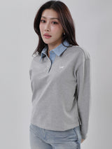 OVERSIZE FIT WOMEN'S LONG SLEEVE POLO GREY