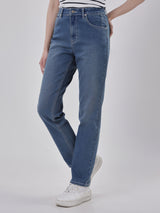 กางเกงยีนส์ผู้หญิง SLIM FIT เอวสูง ทรงเข้ารูป สียีนส์กลาง