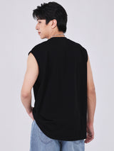 เสื้อยืดแขนกุดผู้ชาย COMFORT FIT สีดำ