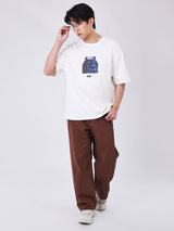 เสื้อยืดแขนสั้นผู้ชาย LOOSE FIT สีครีม