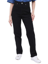 กางเกงยีนส์ผู้หญิง SLIM FIT เอวสูง ทรงเข้ารูป สีดำ