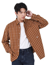 เสื้อเชิ้ตยีนส์แขนยาวผู้ชาย COMFORT FIT สีน้ำตาล