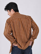 เสื้อเชิ้ตยีนส์แขนยาวผู้ชาย COMFORT FIT สีน้ำตาล