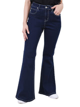 กางเกงยีนส์ผู้หญิง BOOTCUT FIT เอวสูง ทรงตรง-ขาม้า สียีนส์เข้ม