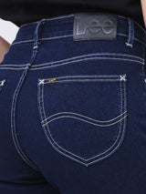 กางเกงยีนส์ผู้หญิง BOOTCUT FIT เอวสูง ทรงตรง-ขาม้า สียีนส์เข้ม