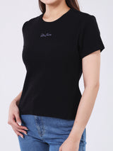 เสื้อยืดแขนสั้นผู้หญิง SLIM FIT สีดำ