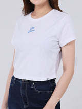 เสื้อยืดแขนสั้นผู้หญิง CROPPED FIT สีขาว