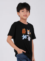 เสื้อยืดแขนสั้นเด็กผู้ชาย / เด็กผู้หญิง คอลเลคชั่น MINI ZOO ทรงตรง สีดำ