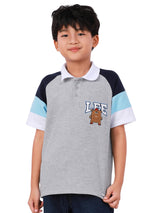 เสื้อโปโลแขนสั้นเด็กผู้ชาย คอลเลคชั่น MINI ZOO ทรงตรง สีเทา