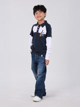 REGULAR FIT MINI ZOO COLLECTION BOY'S LONG SLEEVE POLO NAVY