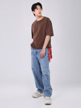 เสื้อยืดแขนสั้นผู้ชาย LOOSE FIT สีน้ำตาล
