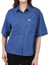 OVERSIZE FIT WOMEN'S SHORT SLEEVE SHIRT MID INDIGO