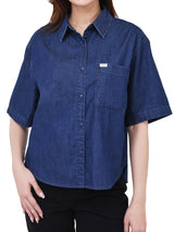 เสื้อเชิ้ตแขนสั้นผู้หญิง OVERSIZE FIT สียีนส์เข้ม