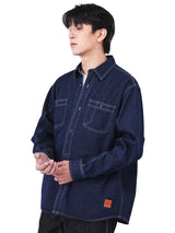 เสื้อเชิ้ตยีนส์แขนยาวผู้ชาย COMFORT FIT สียีนส์เข้ม