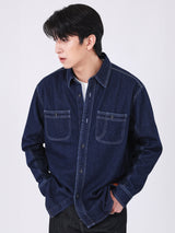 เสื้อเชิ้ตยีนส์แขนยาวผู้ชาย COMFORT FIT สียีนส์เข้ม
