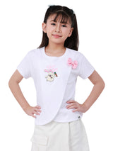 เสื้อยืดแขนสั้นเด็กผู้หญิง คอลเลคชั่น MINI ZOO ทรงตรง สีขาว
