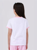 เสื้อยืดแขนสั้นเด็กผู้หญิง คอลเลคชั่น MINI ZOO ทรงตรง สีขาว