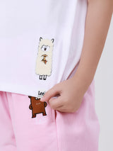 เสื้อยืดแขนสั้นเด็กผู้หญิง คอลเลคชั่น MINI ZOO ทรงตรง สีขาว
