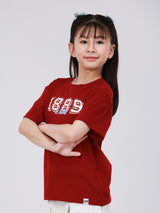 เสื้อยืดแขนสั้นเด็กผู้ชาย/เด็กผู้หญิง ทรงตรง สีแดง