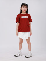 เสื้อยืดแขนสั้นเด็กผู้ชาย/เด็กผู้หญิง ทรงตรง สีแดง