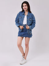 เสื้อแจ็คเก็ตผู้หญิง ทรงตรง สียีนส์กลาง