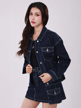 เสื้อแจ็คเก็ตผู้หญิง ทรงตรง สียีนส์เข้ม