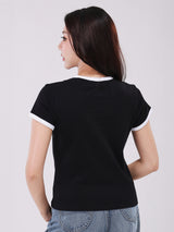 เสื้อยืดแขนสั้นผู้หญิง คอลเลคชั่น LEE BANGKOK SLIM FIT สีดำ