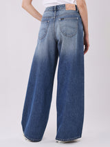 WIDE LEG FIT HIGH RISE RELAXED WOMEN'S JEANS MID INDIGO