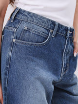 WIDE LEG FIT HIGH RISE RELAXED WOMEN'S JEANS MID INDIGO
