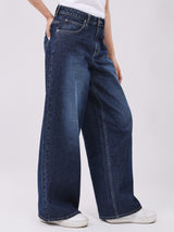 WIDE LEG FIT HIGH RISE RELAXED WOMEN'S JEANS DARK INDIGO